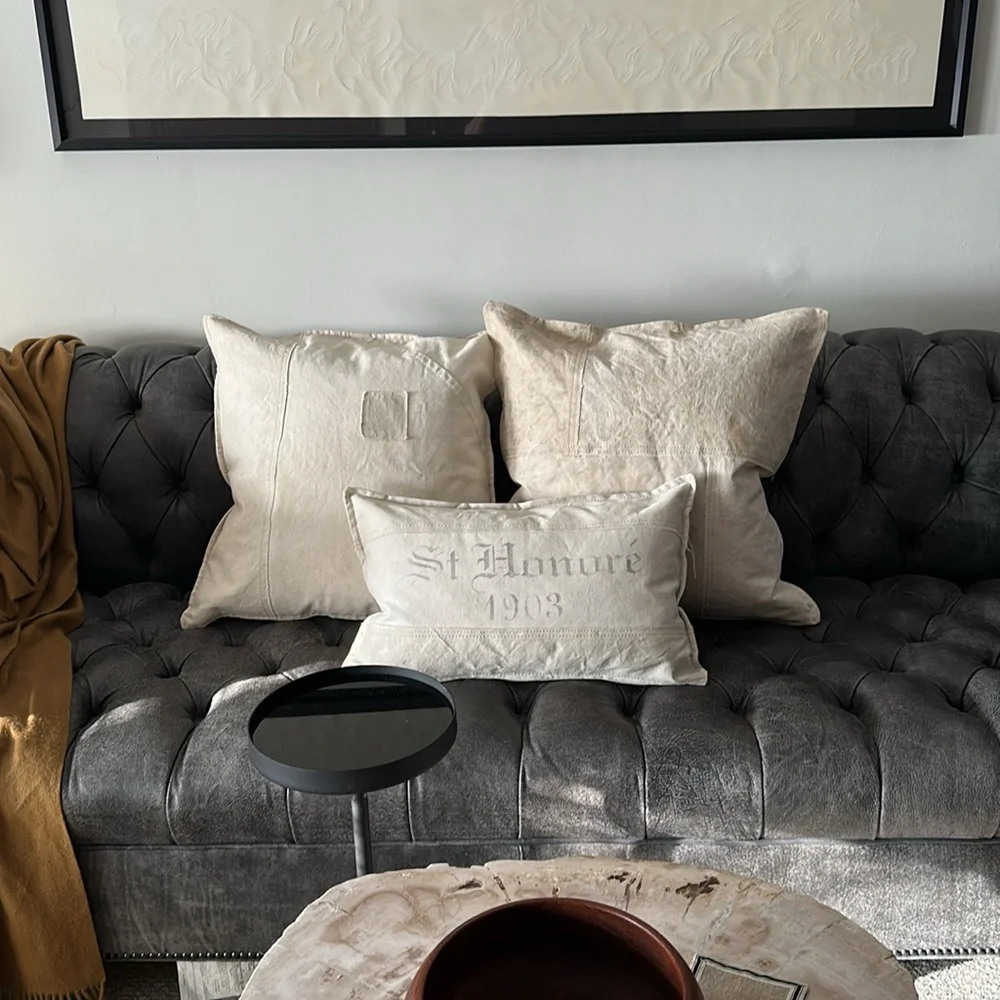 Restoration Hardware reclaimed salvaged cotton canvas pillow covers set of 3 new
